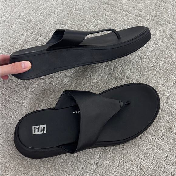 EUC Fitflop F-Mode Leather Flatform Toe-Post Sandals black platform thong - Picture 11 of 14